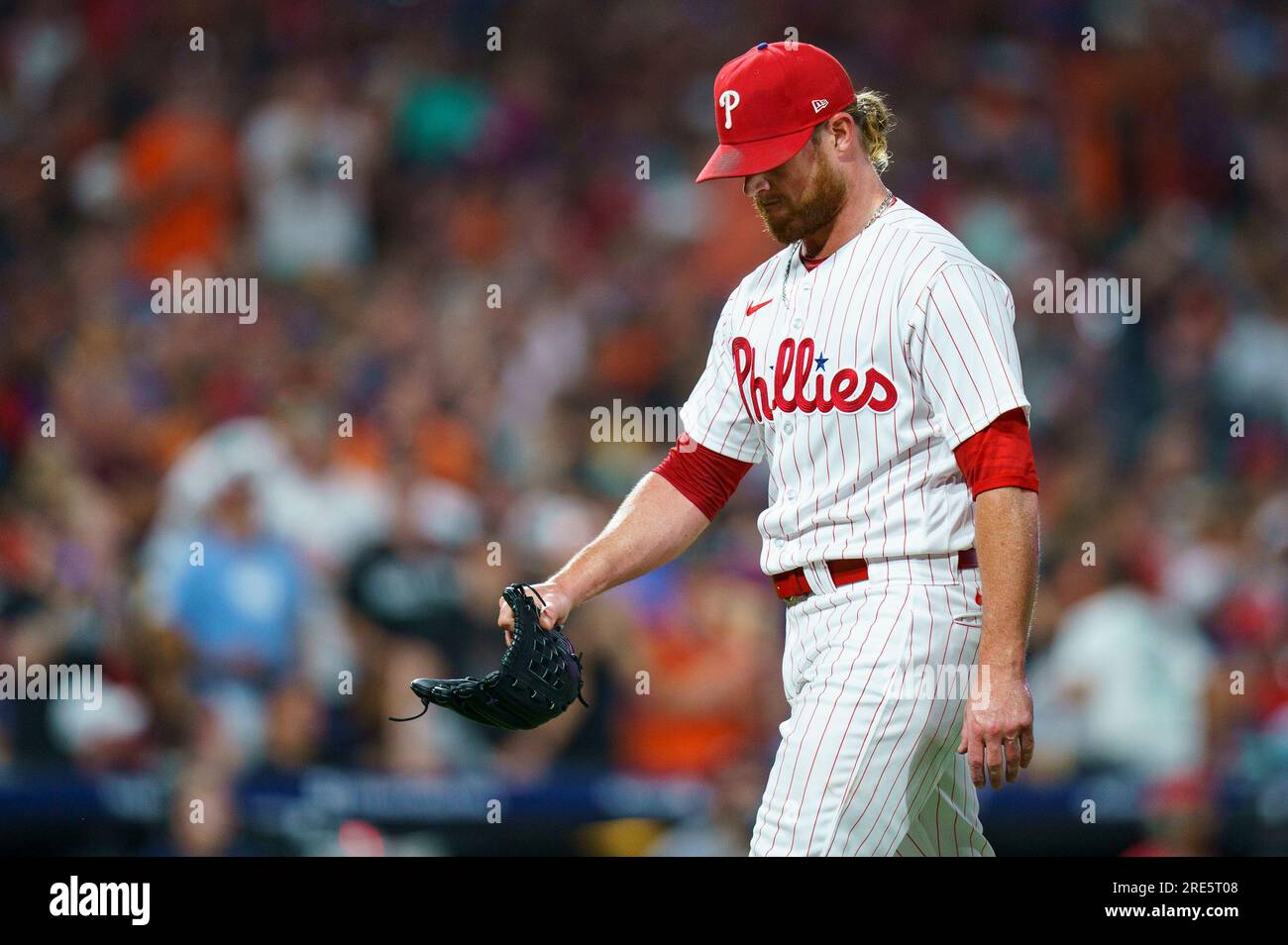 Philadelphia Phillies relief pitcher Craig Kimbrel reacts during the
