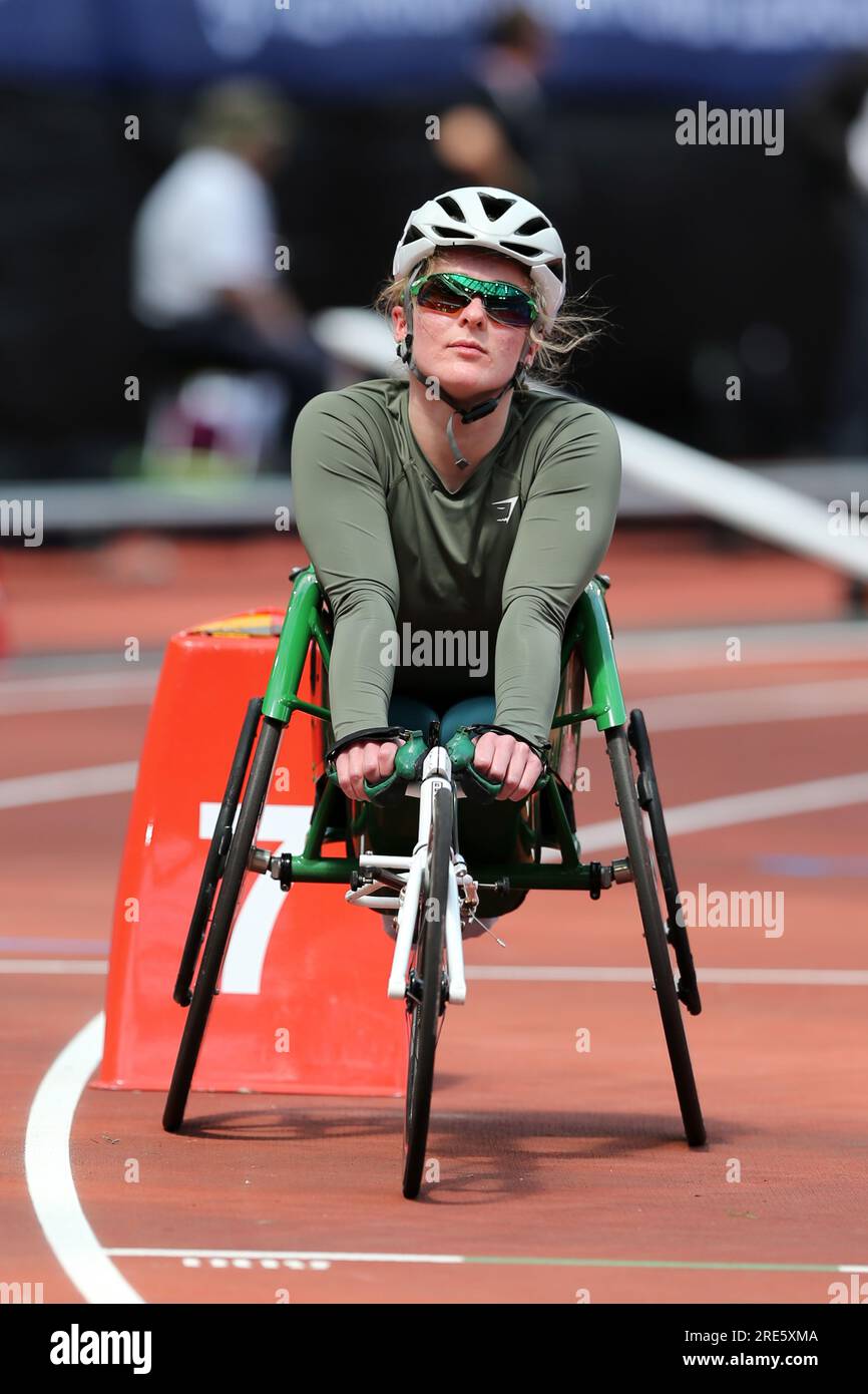 Shauna BOCQUET (Ireland) on the start line of the Women's 800m Wheelchair Final at the 2023, IAAF Diamond League, Queen Elizabeth Olympic Park, Stratford, London, UK. Stock Photo