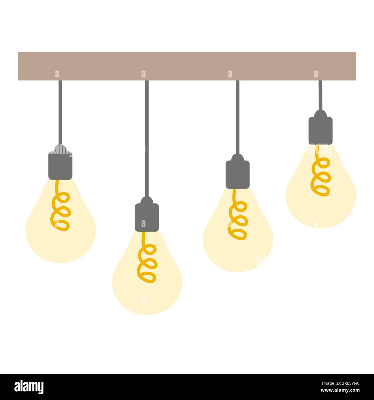 Ceiling lamp with hanging on cord bulbs, interior design element for