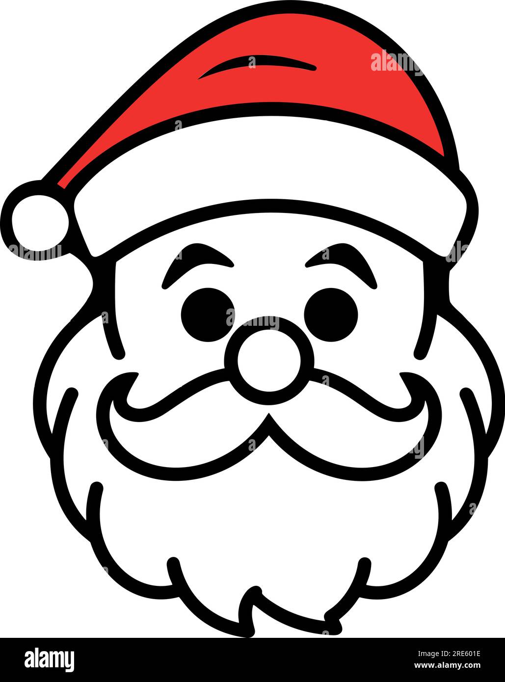 Vector isolated Santa Claus Father Christmas Saint Nicolas head face portrait stencil colorless black and white outline silhouette shadow shape Stock Vector