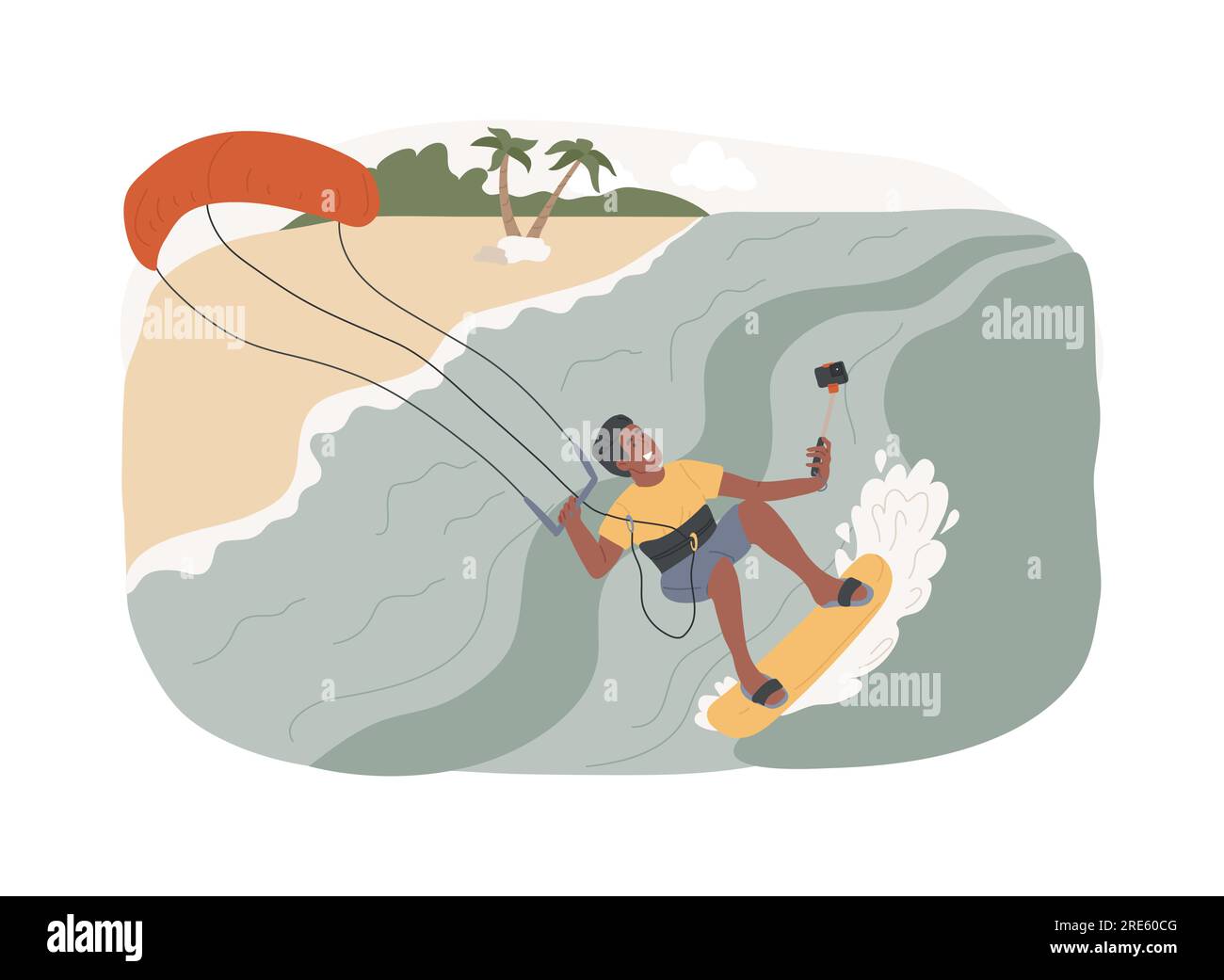 Kitesurfing isolated concept vector illustration. Kiteboarding