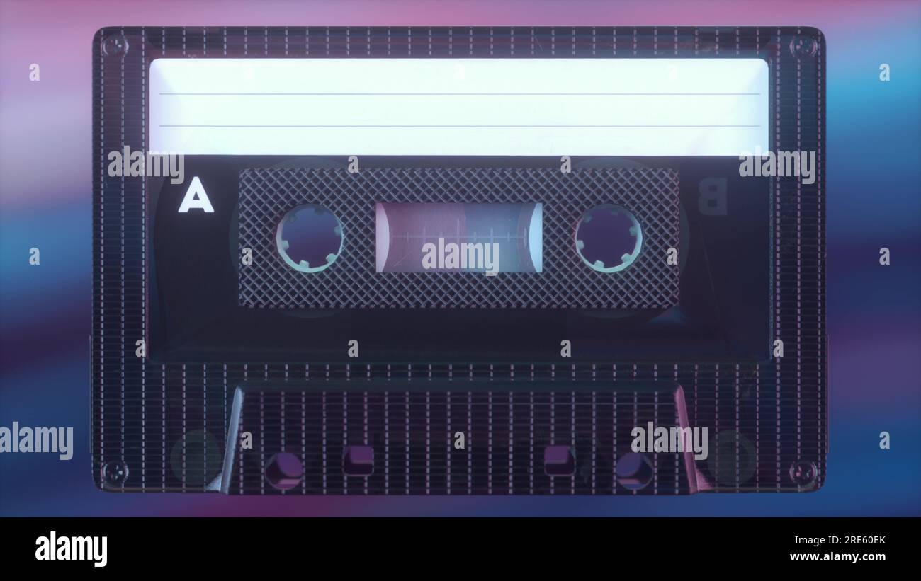 Retro music concept. Radio tape recorder, audio cassette. 3d