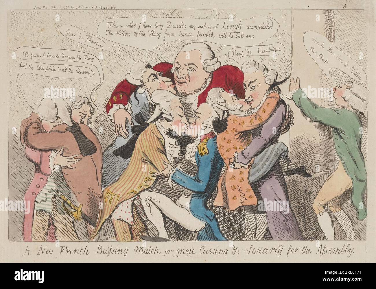 A New French Bussing Match or More Cursing and Swearing for the Assembly 1790 by Isaac Cruikshank Stock Photo