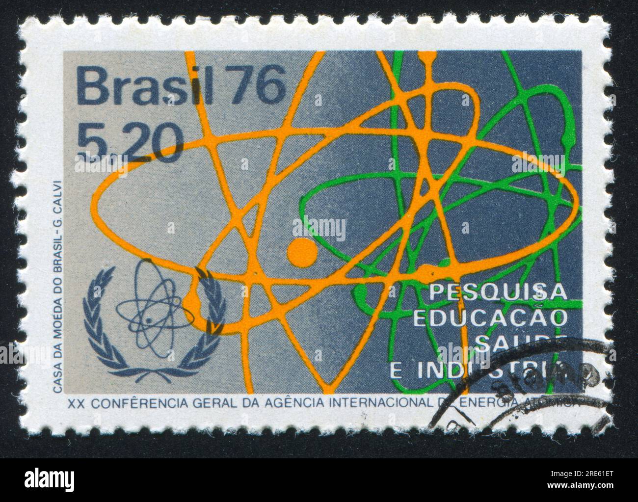 BRAZIL - CIRCA 1976: stamp printed by Brazil, shows  atom, circa 1976 Stock Photo