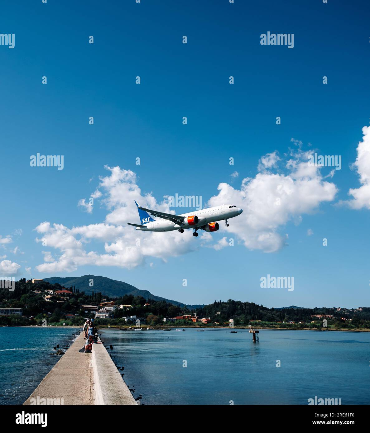 Kerkyra, Greece 09 24 2022 SAS Scandinavian Airlines Plane Is Landing At Corfu Airport. Under