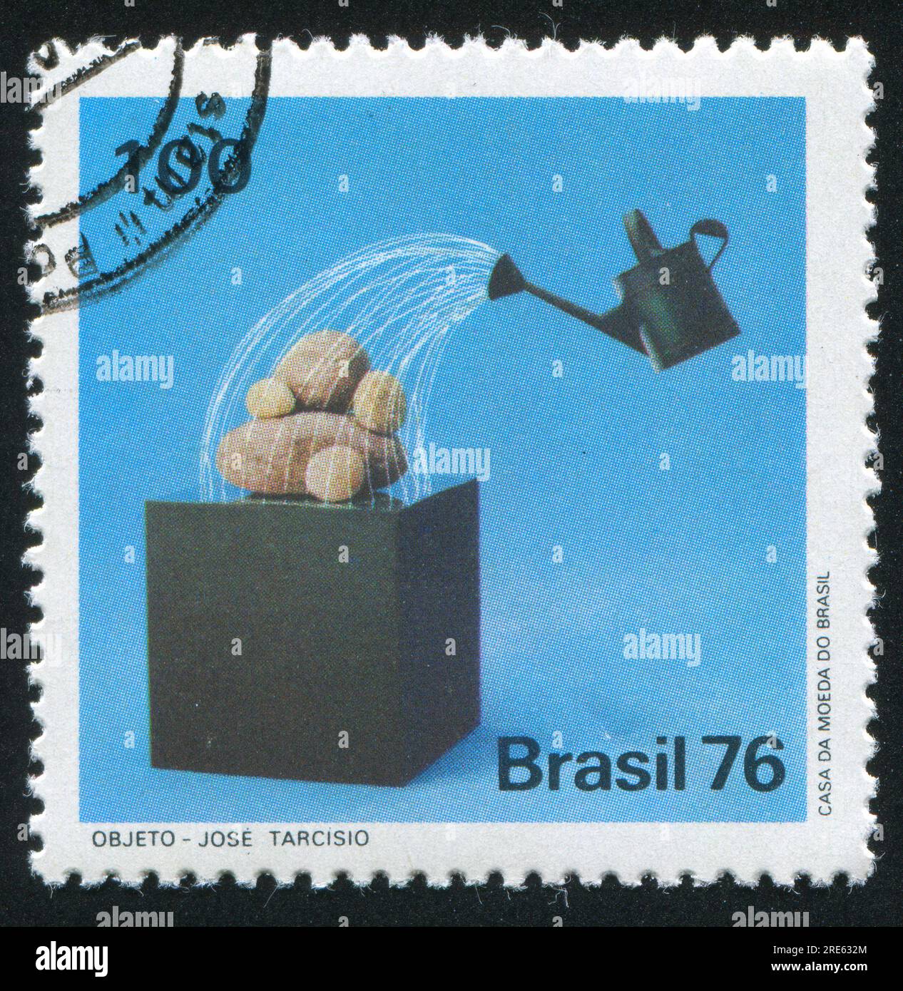 BRAZIL - CIRCA 1976: stamp printed by Brazil, shows  Watering Can over Stones by Jose Tarcisio, circa 1976 Stock Photo