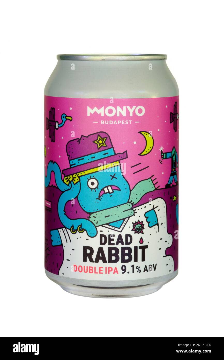 can of monyo dead rabbit double ipa cut out on white background Stock Photo
