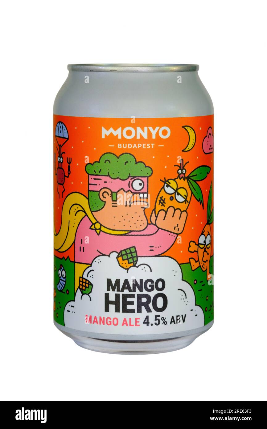 can of monyo mango hero ale cut out on white background Stock Photo