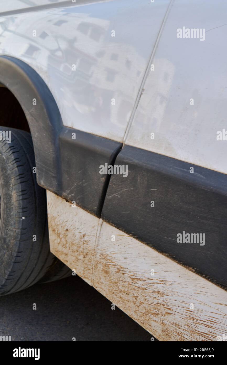 Car tire on the road Stock Photo