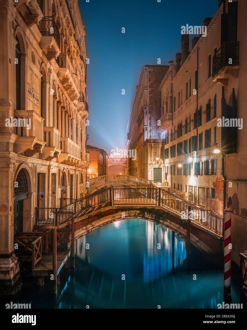 Rio di Palazzo canal with the Bridge of Sighs in the background - Venice, Italy Stock Photo
