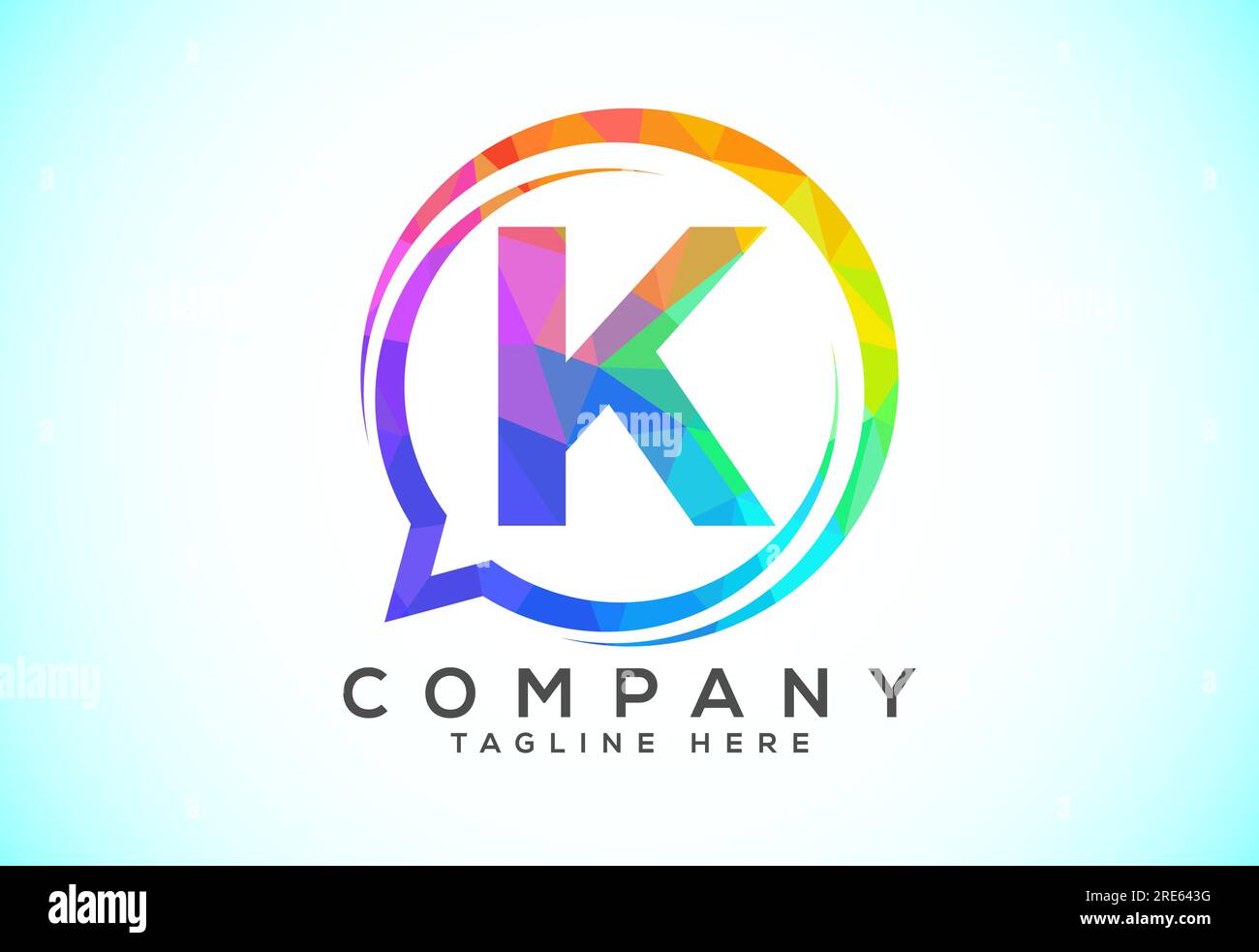 Low poly English alphabet with a bubble chat icon. Talking chatting logo concept Stock Vector