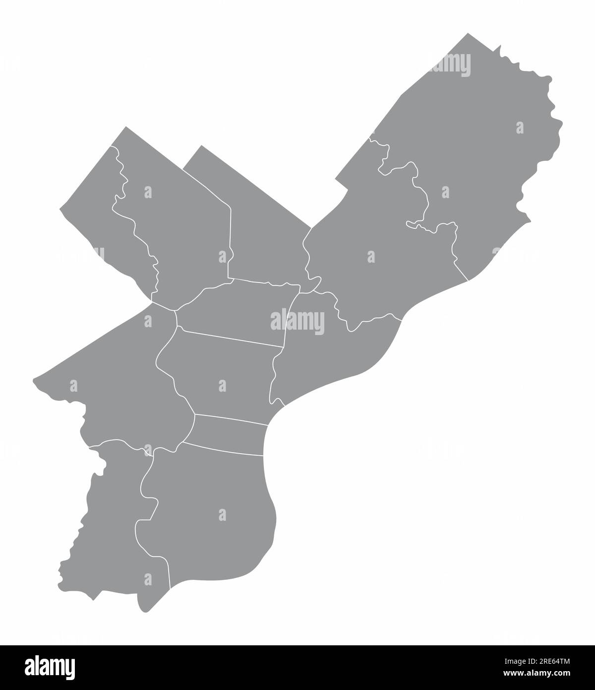 Philadelphia city administrative map isolated on white background Stock Vector
