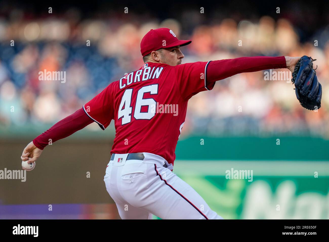 Washington Nationals starting pitcher Patrick Corbin throws during the  first inning of a baseball game against the Colorado Rockies at Nationals  Park, Monday, July 24, 2023, in Washington. (AP Photo/Alex Brandon Stock