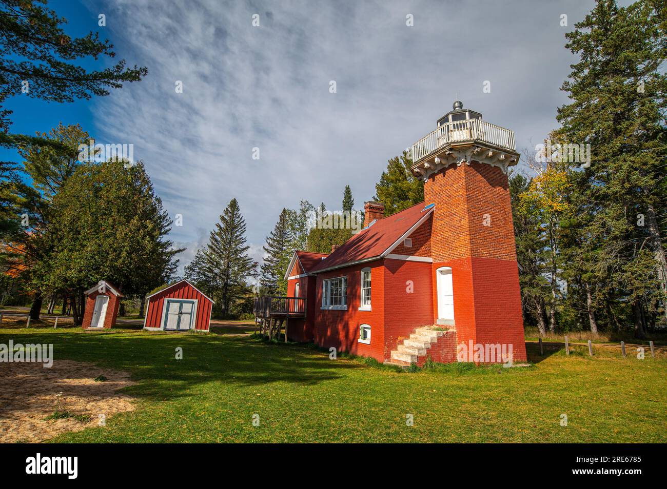 Photograph of the beautiful Sand Point Lighthouse overlooking L'Anse