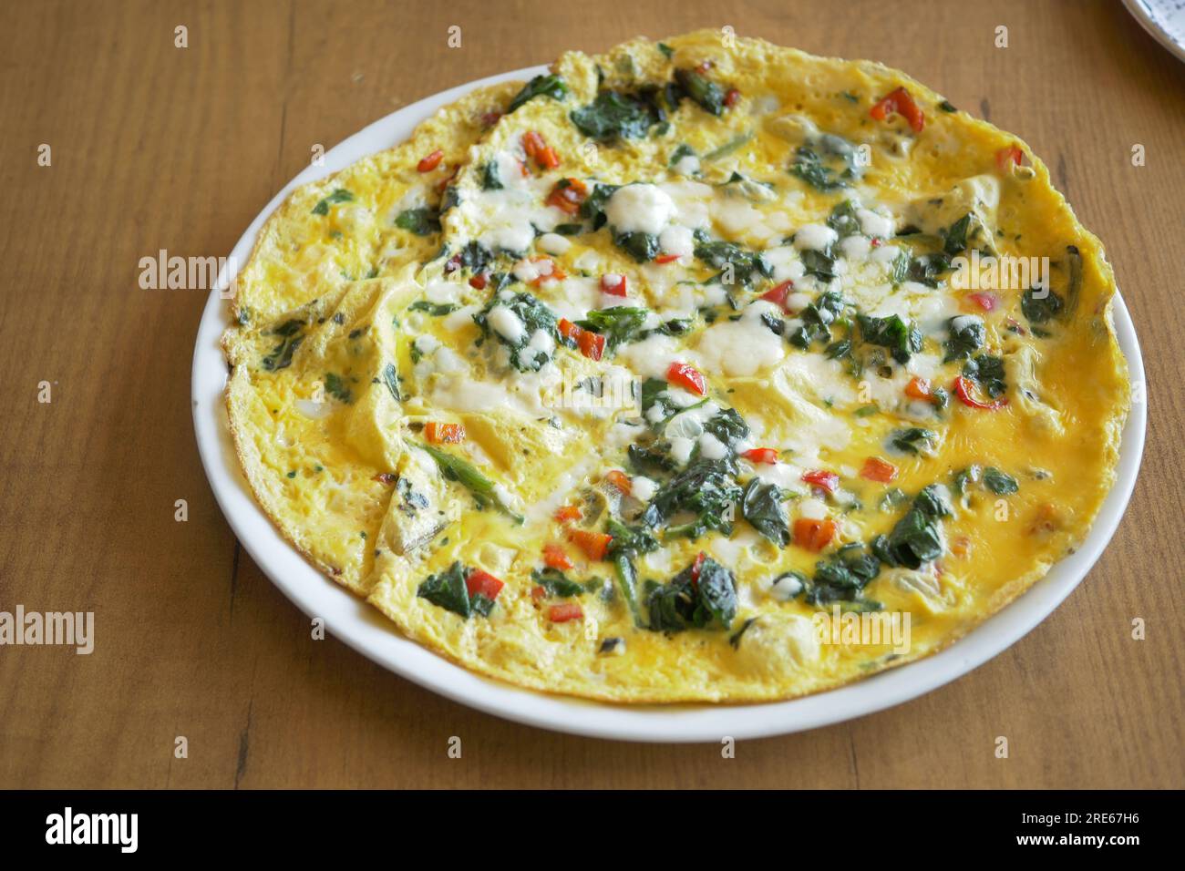 top view of Plain Egg Omelette on table  Stock Photo