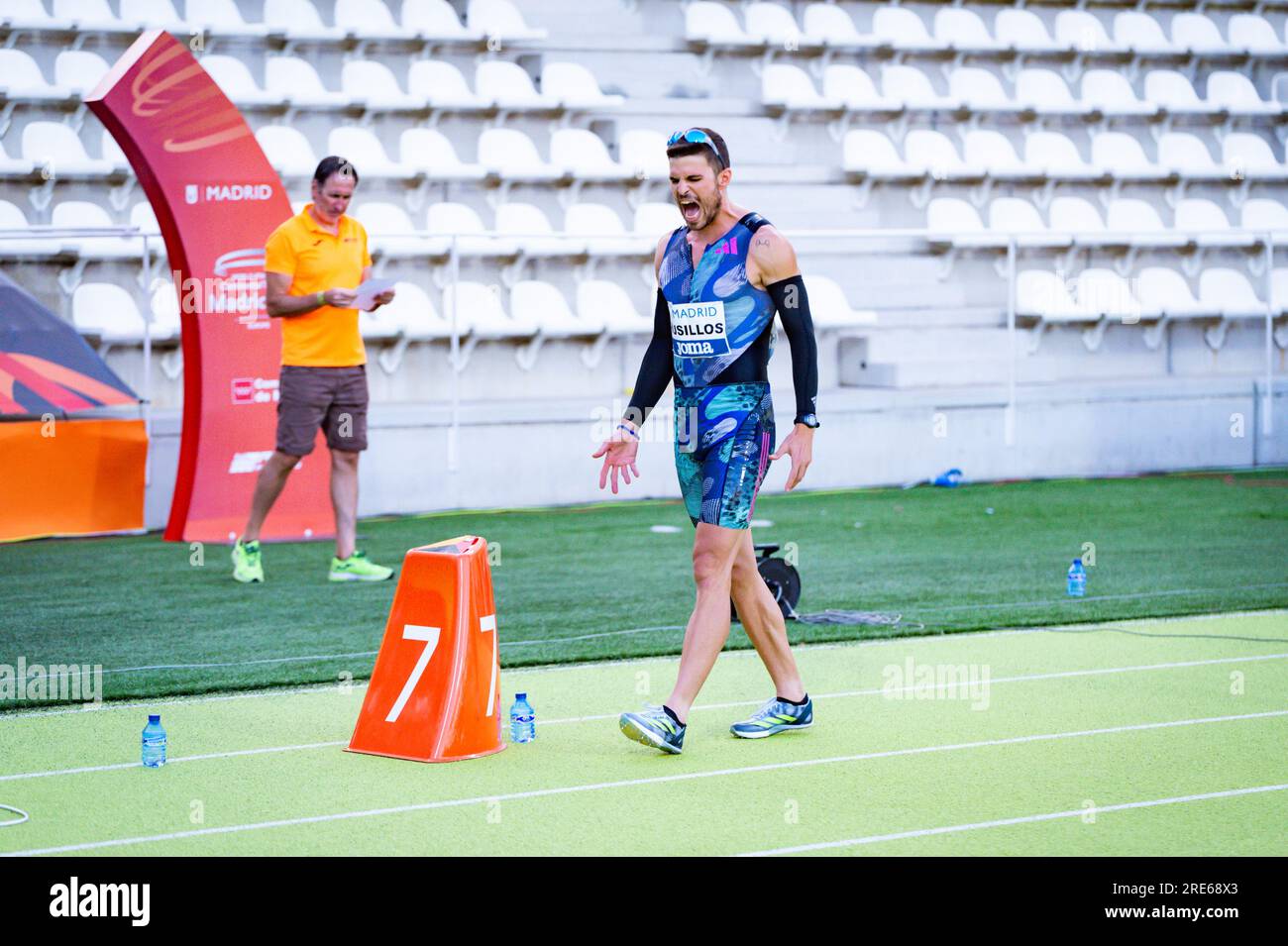 Oscar Husillos before the men 400 metres sprint race final during the WACT/Europe Silver Athletics Meeting celebrated in Madrid at Vallehermoso stadium. Stock Photo