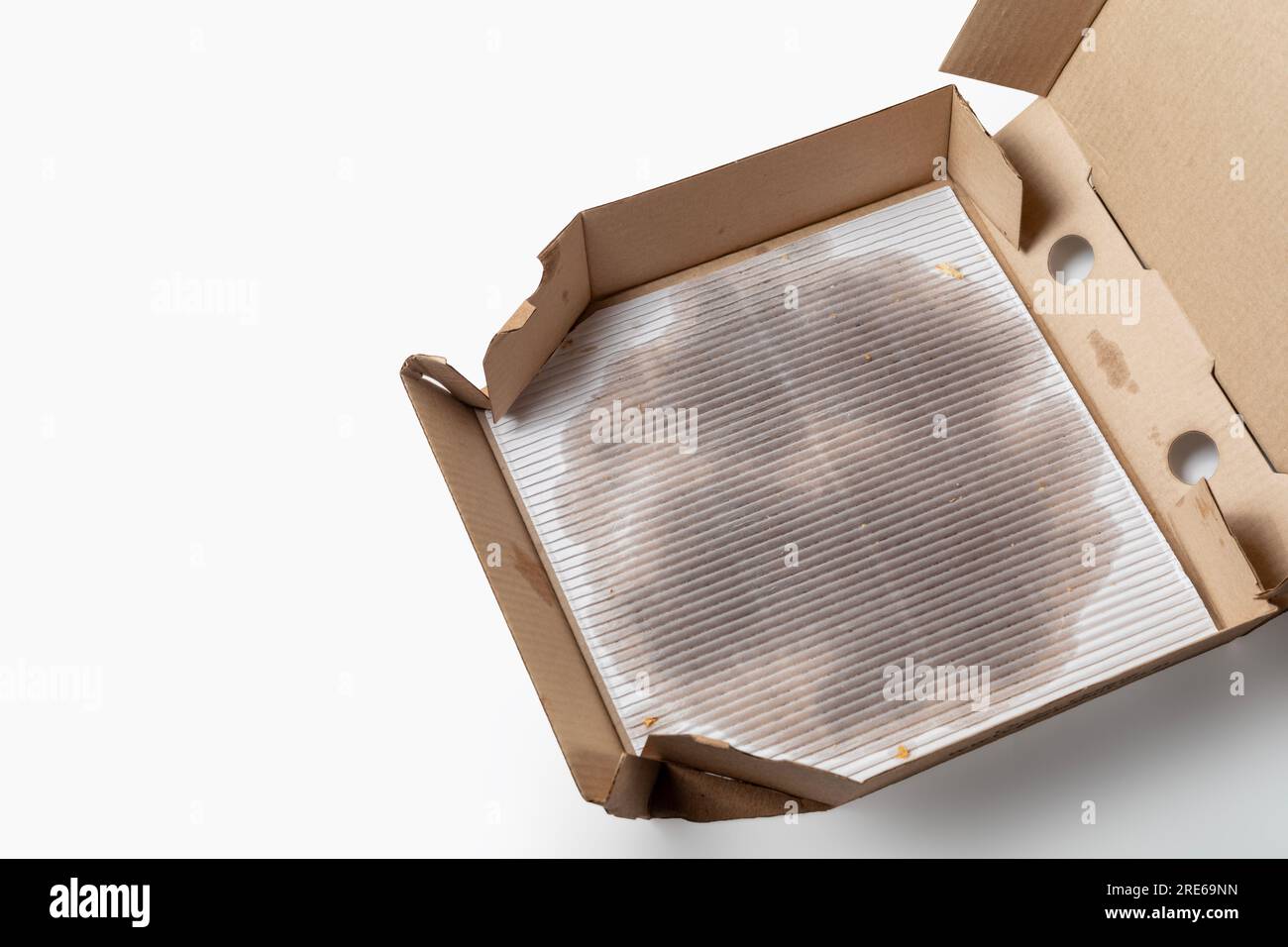 Empty pizza box on white background with copy space. Stock Photo