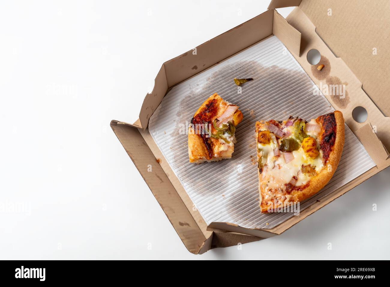 Leftovers of Pizza in a Takeaway Box. an Empty Pizza Box with One Scrap of  a Piece Stock Image - Image of greasy, isolated: 115584587