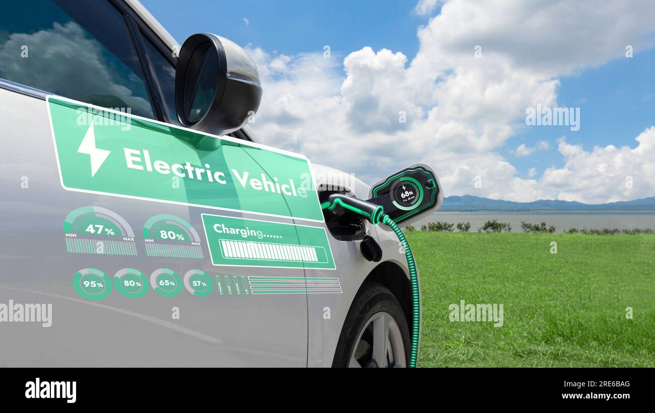 Electric car plug in with charging station, recharge battery by EV