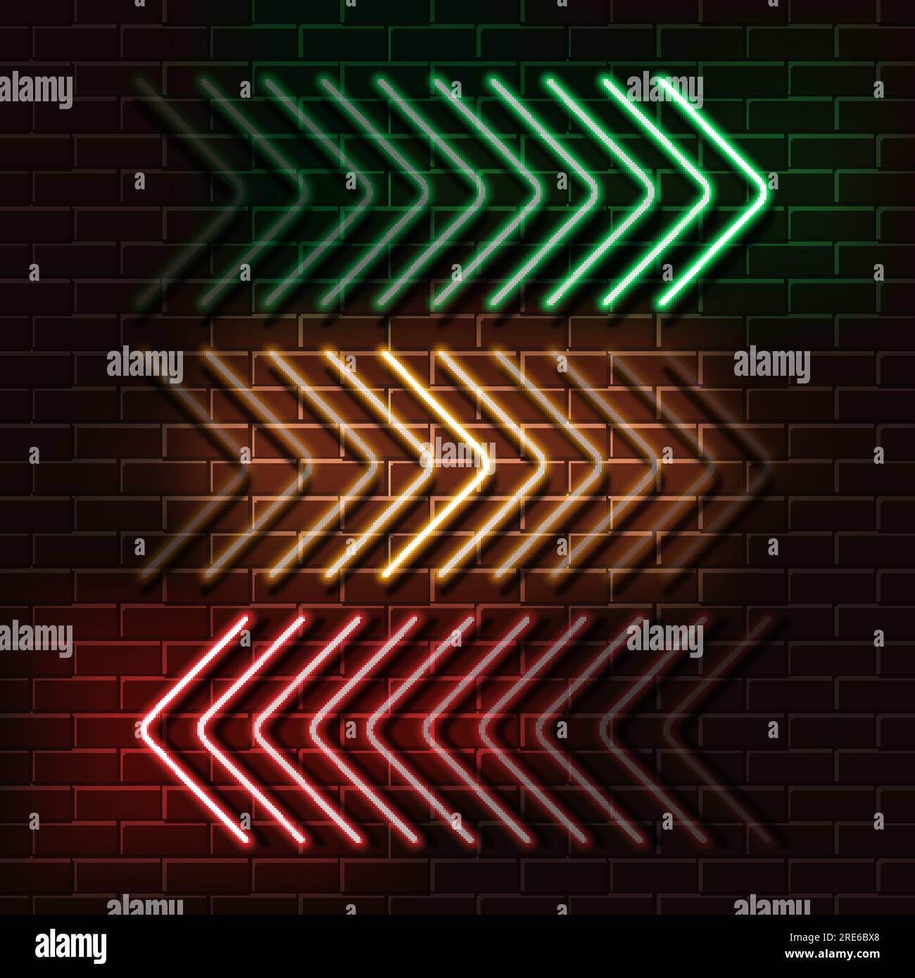 Neon green, yellow and red arrows on a brick wall. Vector Illustration Stock Vector Image & Art