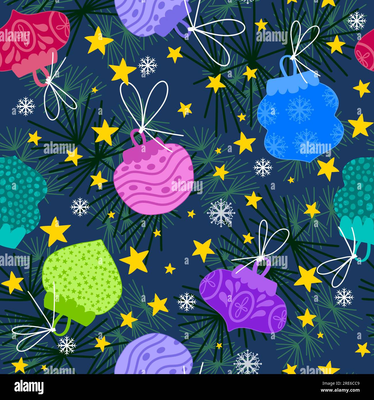 Christmas tree seamless cartoon toys ball pattern for new year ...