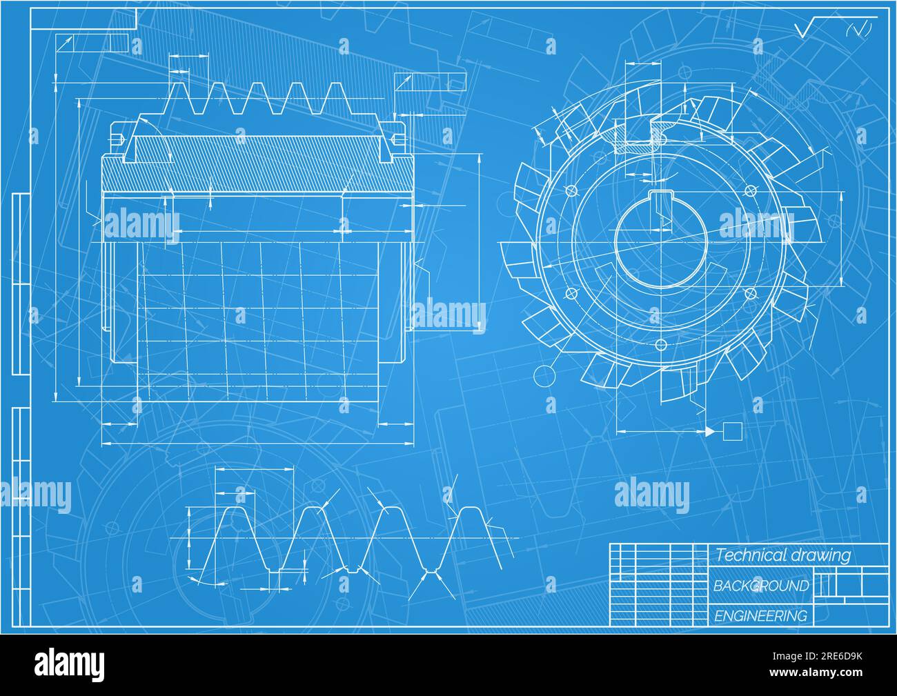 Mechanical engineering drawings on blue background. Cutting tools ...