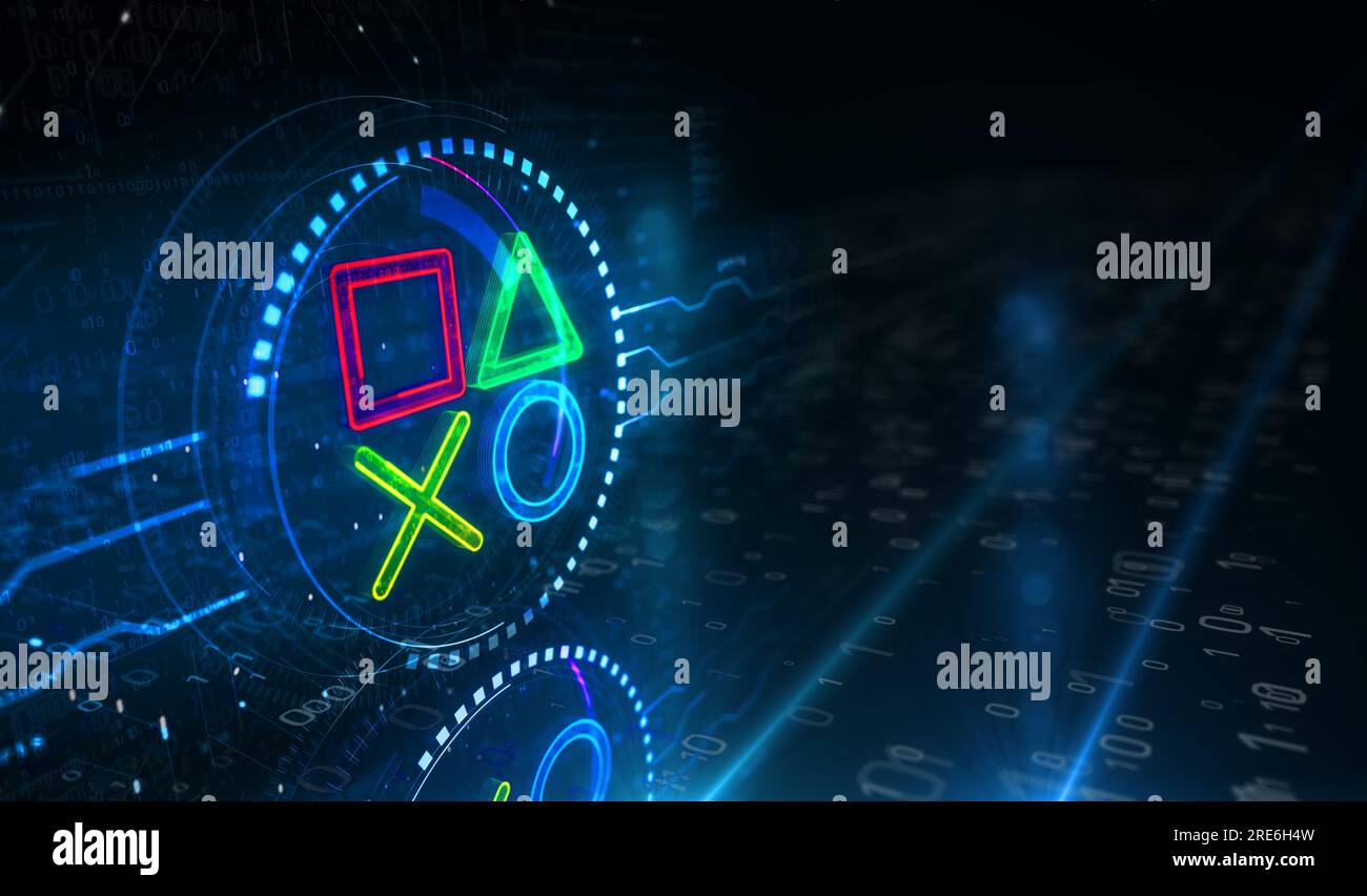 Joystick gaming console video play and cyber esports symbol digital concept. Network, cyber