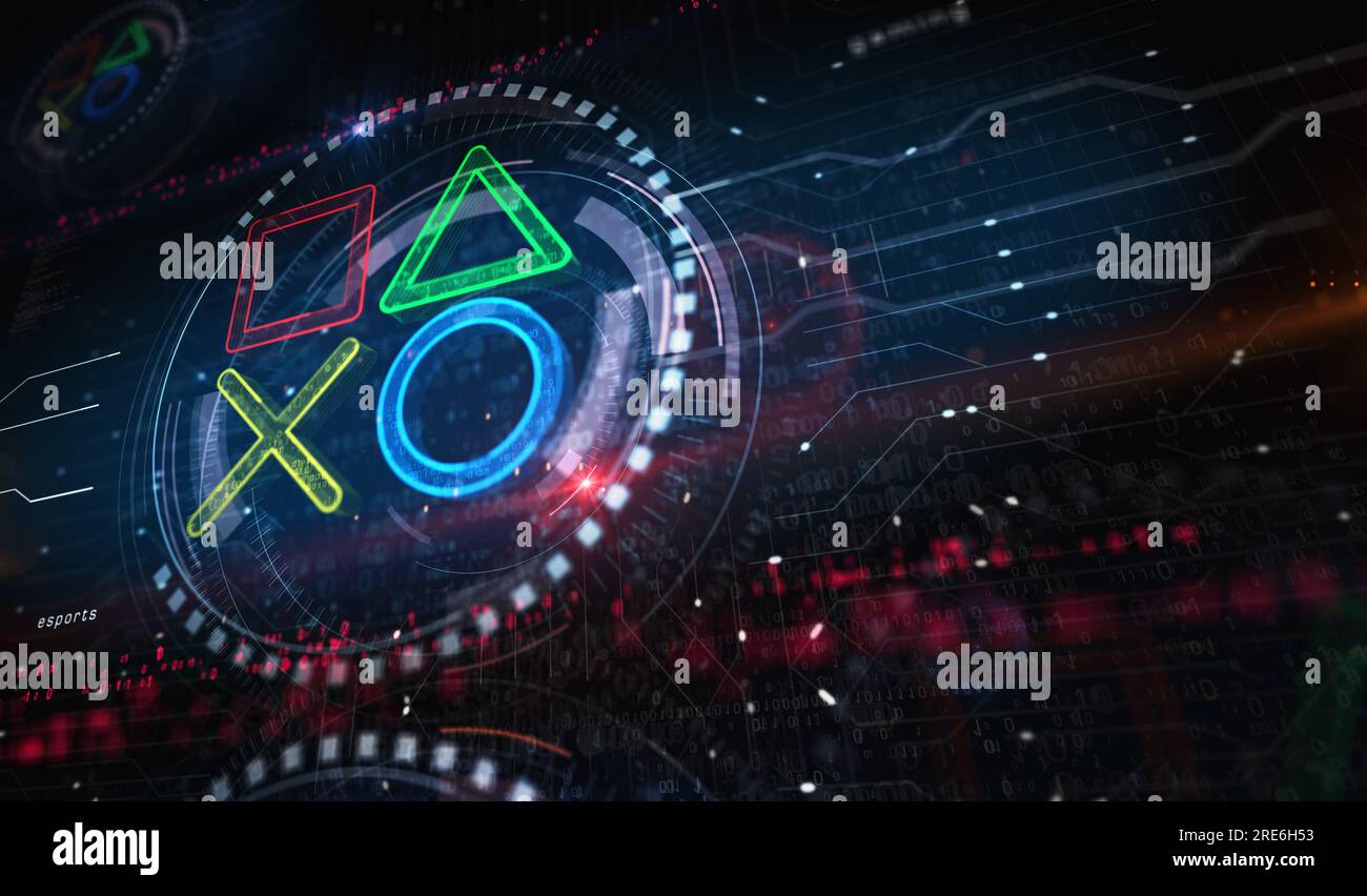 Joystick gaming console video play and cyber esports symbol digital concept. Network, cyber
