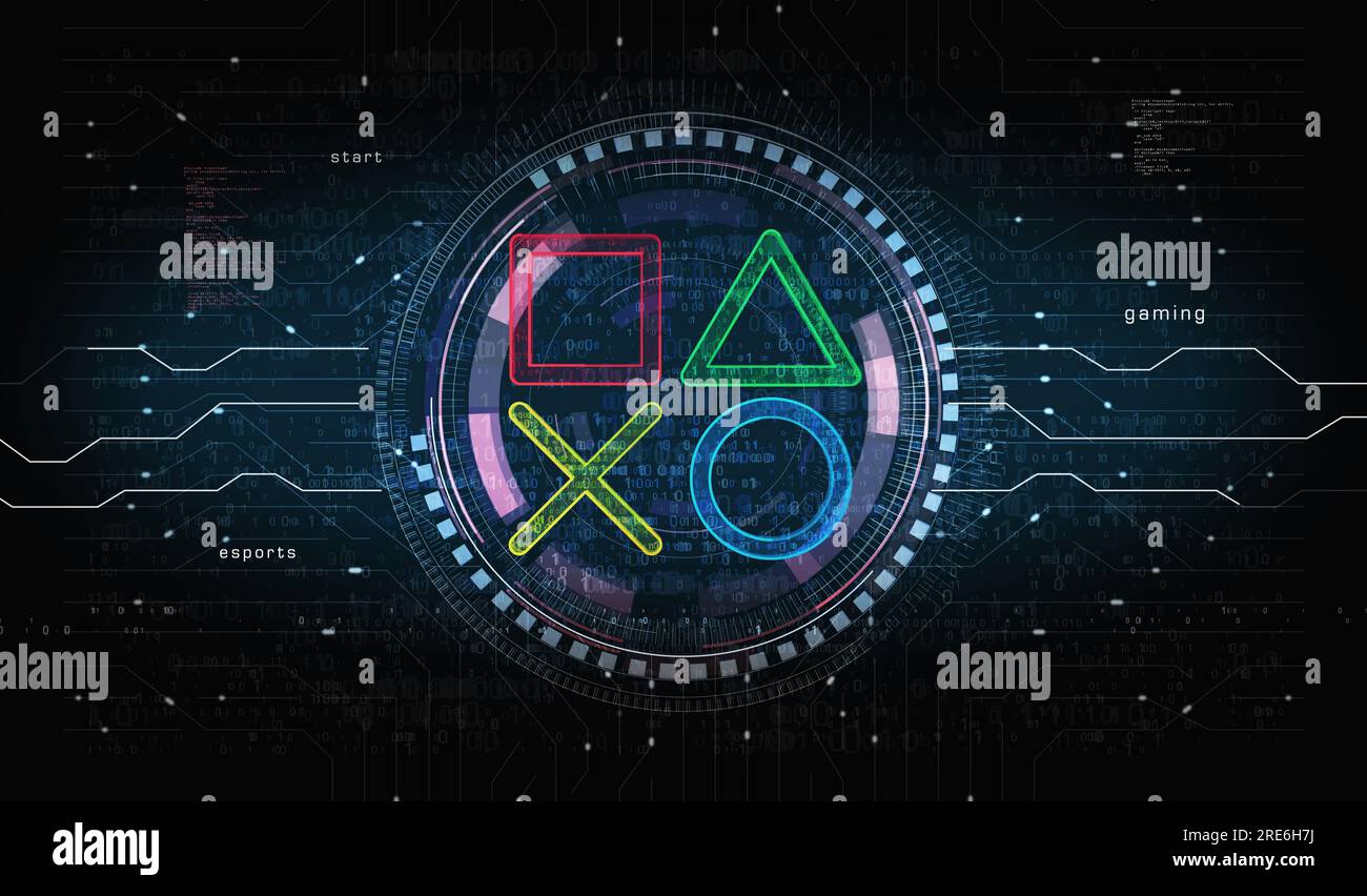 Joystick gaming console video play and cyber esports symbol digital concept. Network, cyber