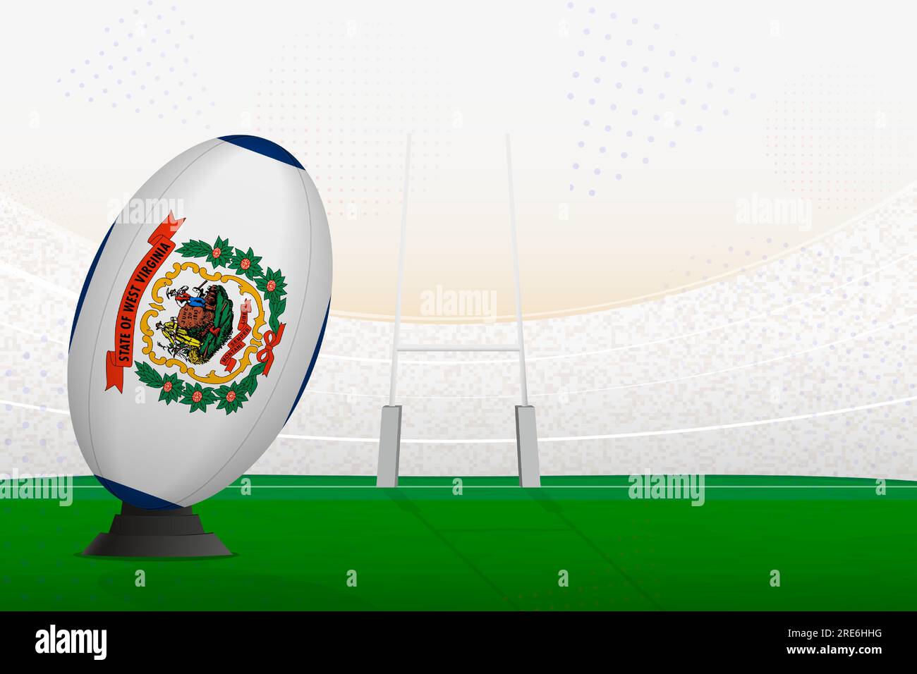 West Virginia national team rugby ball on rugby stadium and goal posts ...