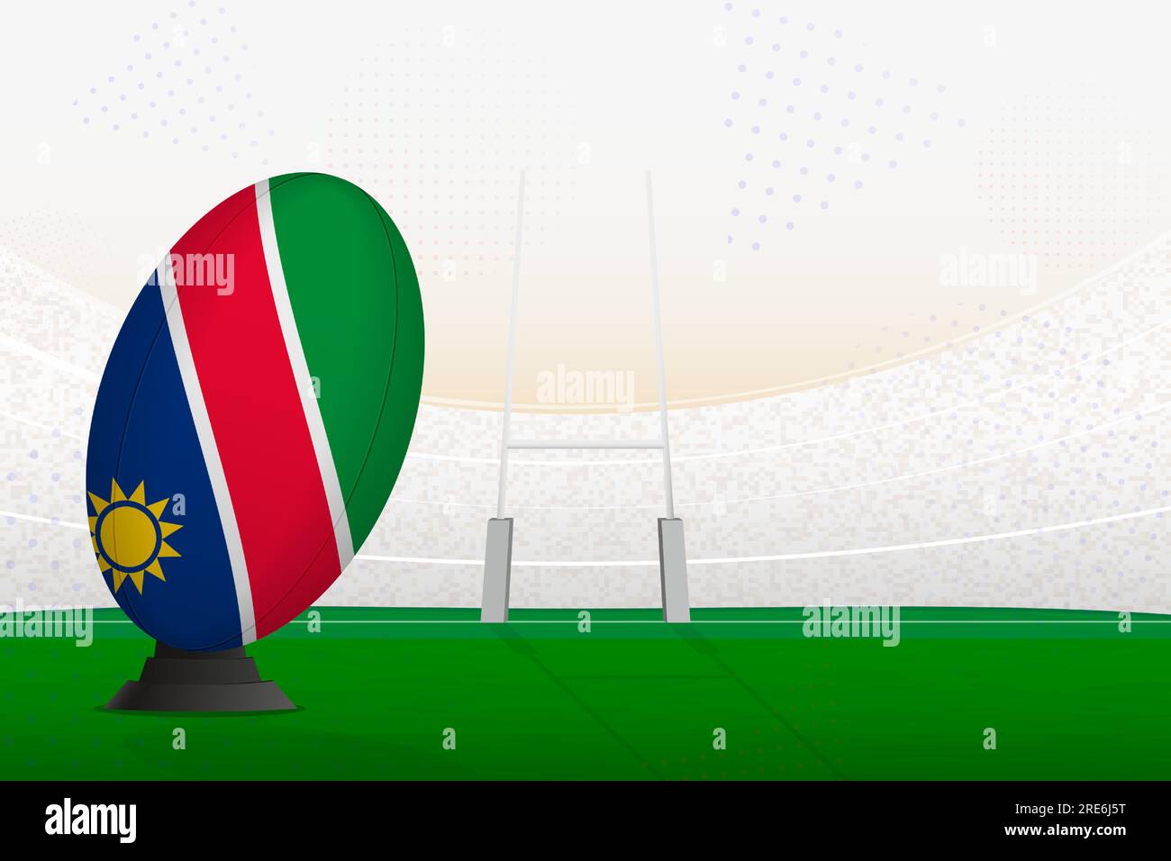 Namibia national team rugby ball on rugby stadium and goal posts