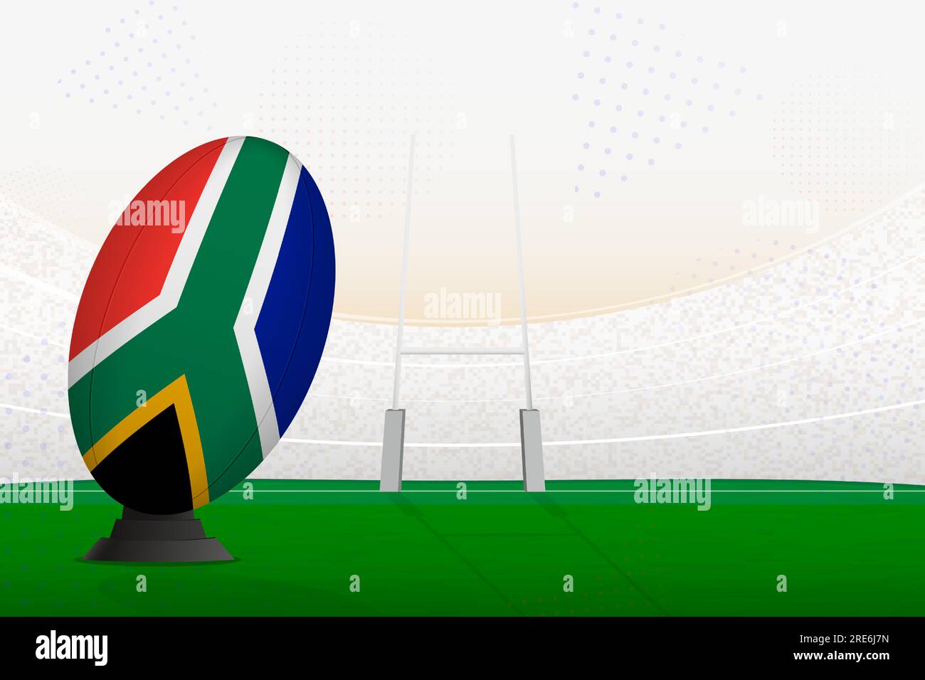 South Africa national team rugby ball on rugby stadium and goal posts