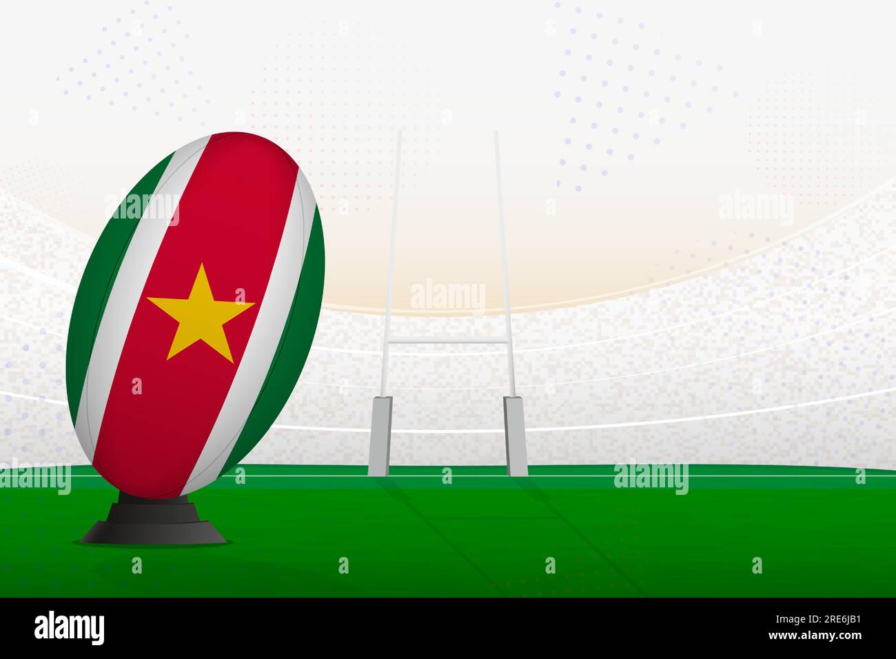 Suriname national team rugby ball on rugby stadium and goal posts