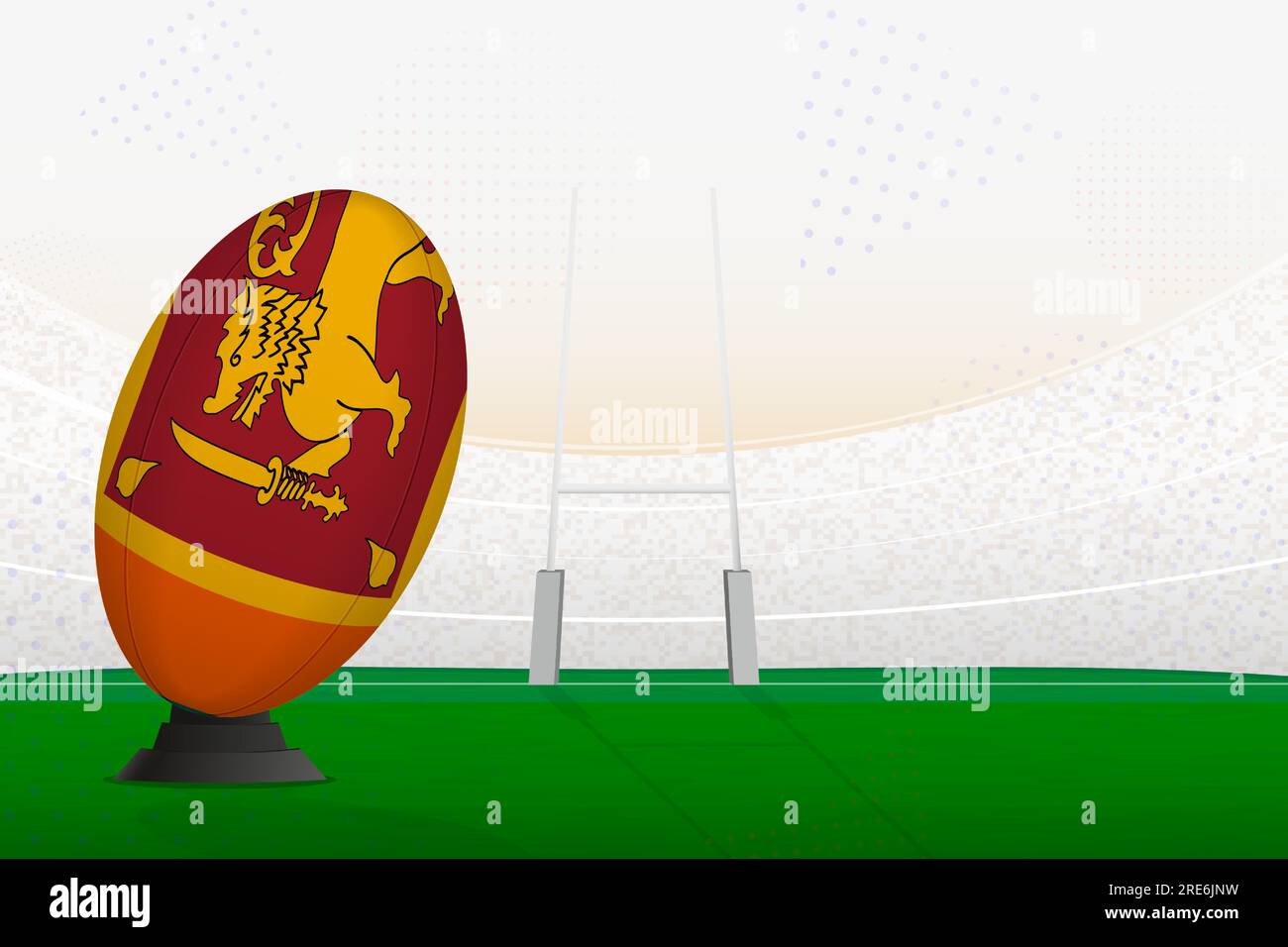 Sri Lanka national team rugby ball on rugby stadium and goal posts