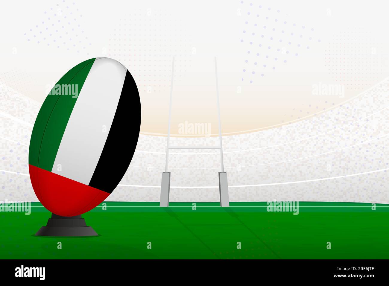 United Arab Emirates national team rugby ball on rugby stadium and goal ...