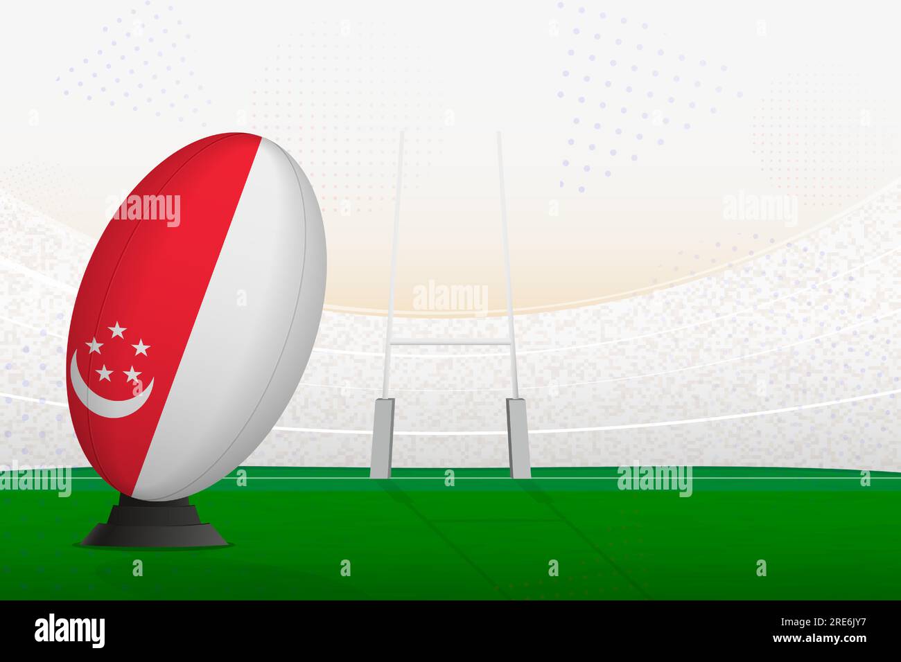 Singapore national team rugby ball on rugby stadium and goal posts, preparing for a penalty or