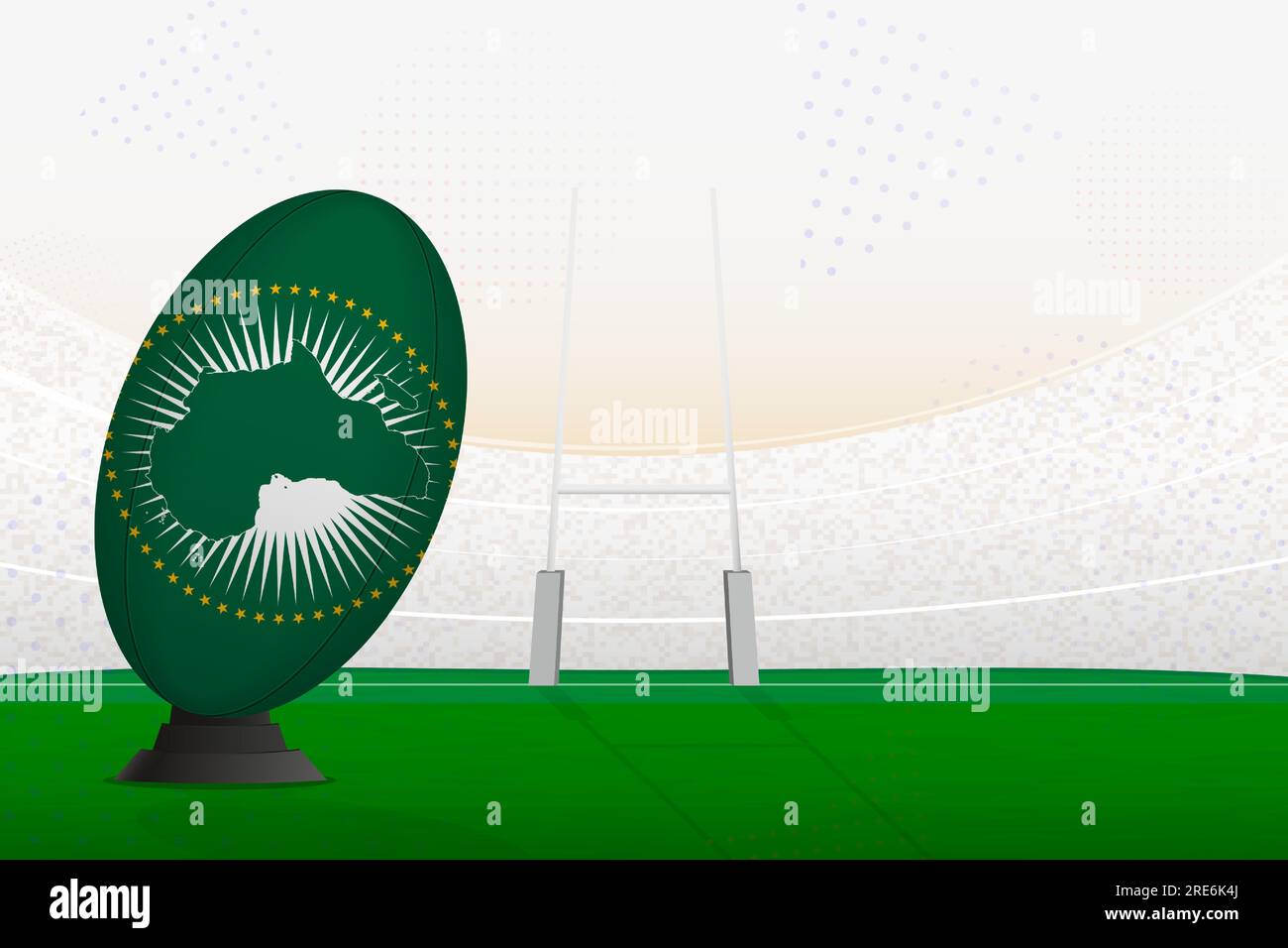 African Union national team rugby ball on rugby stadium and goal posts