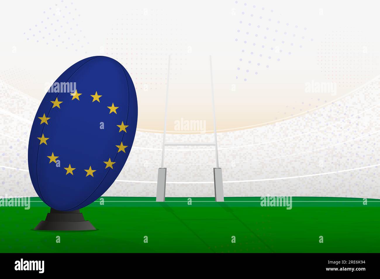 European Union national team rugby ball on rugby stadium and goal posts