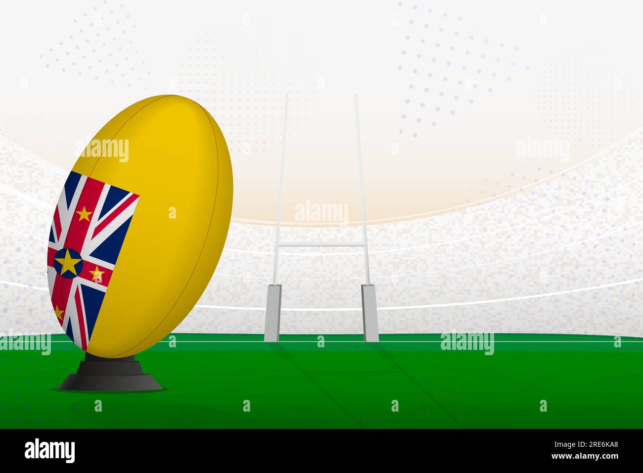 Niue national team rugby ball on rugby stadium and goal posts ...