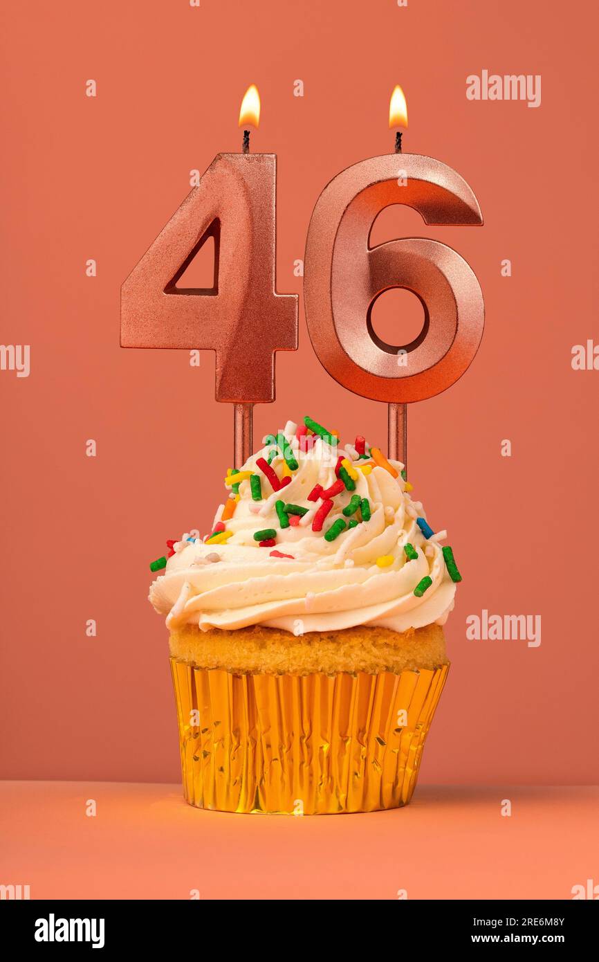 birthday cake with candles number 46 isolated on white background Stock  Photo  Alamy