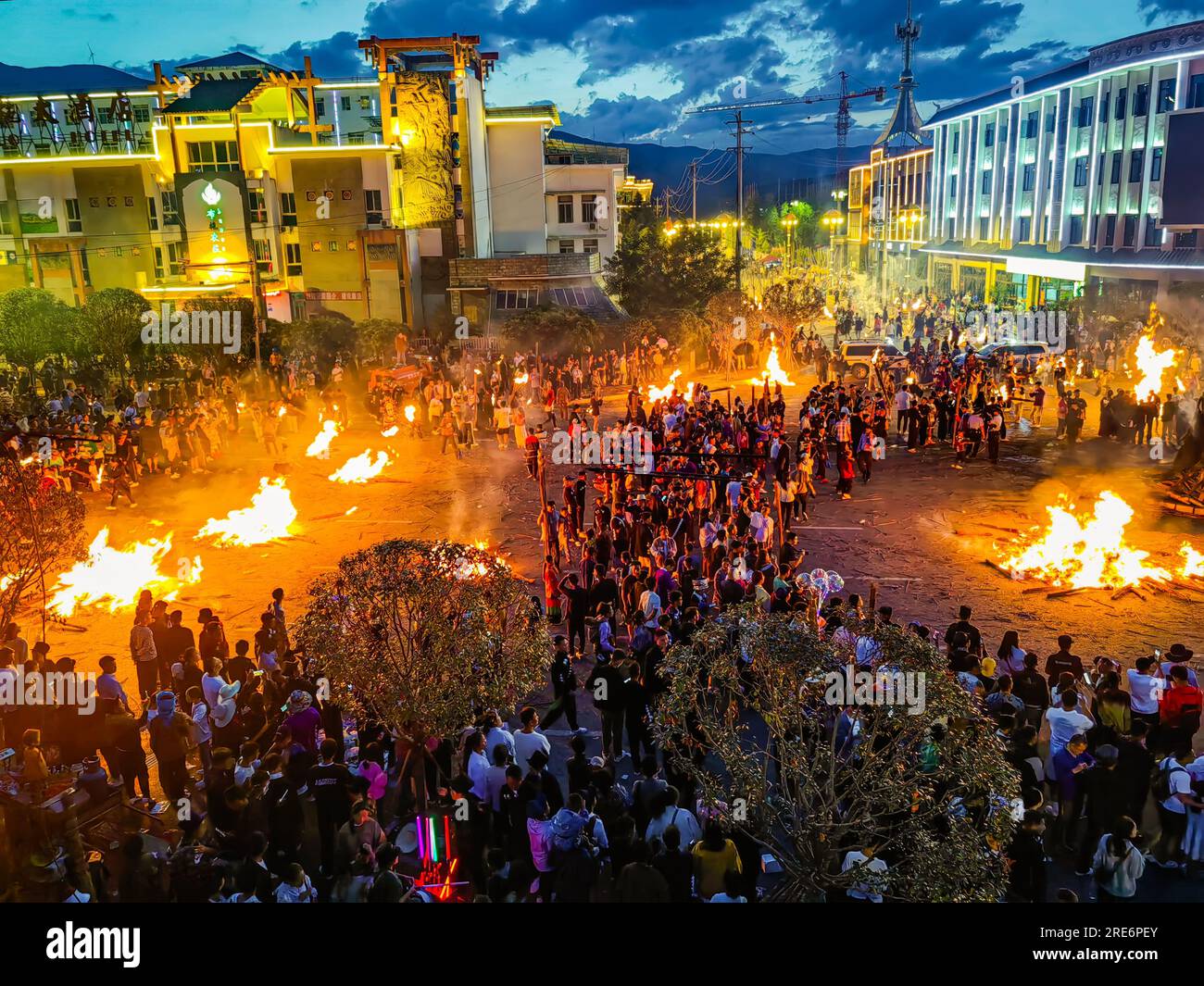 SICHUAN, CHINA JULY 23, 2023 People light torches to celebrate the