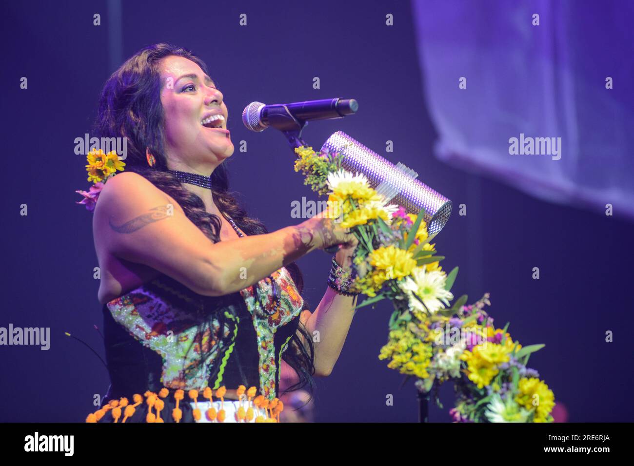 Mexican singer Lila Downs performing live Stock Photo