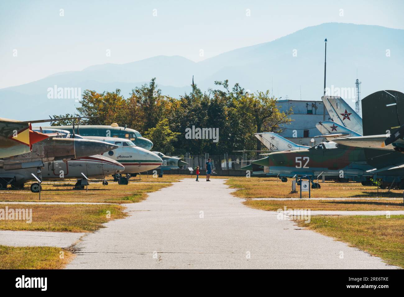 Soviet era aircraft on display outdoors at the Museum of Aviation at Plovdiv Airport, Bulgaria Stock Photo
