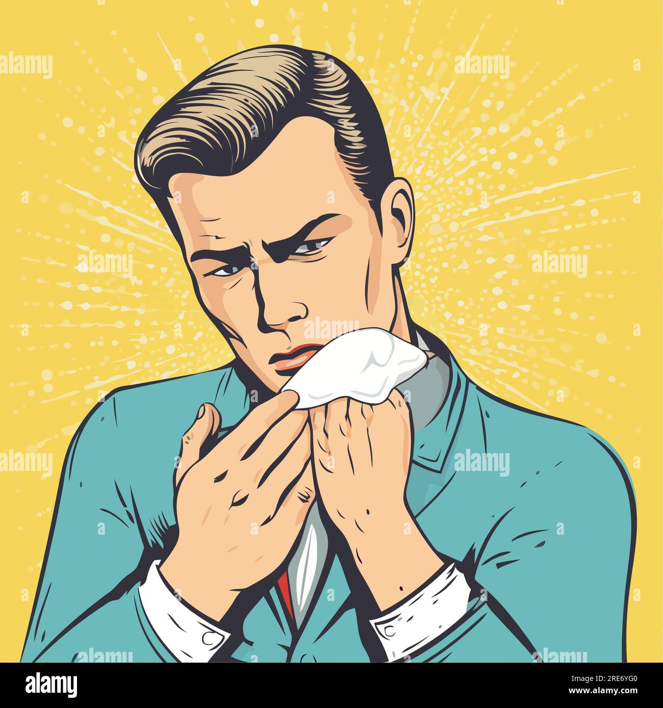 Businessman suffering from flu over white Stock Vector