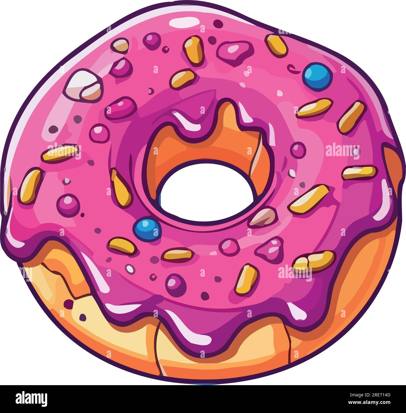 donut with pink icing over white Stock Vector
