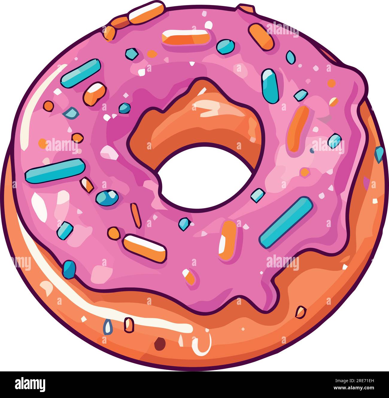 Gourmet donut with strawberry icing and sprinkles over white Stock Vector