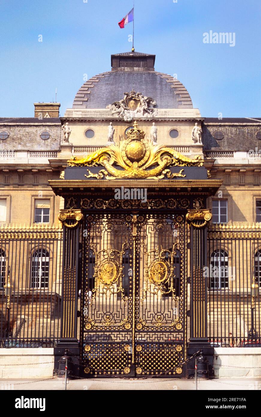 Palais de Justice Paris, East entrance gateway to the historic courthouse Ile de la Cite, capital city, France, Europe Stock Photo