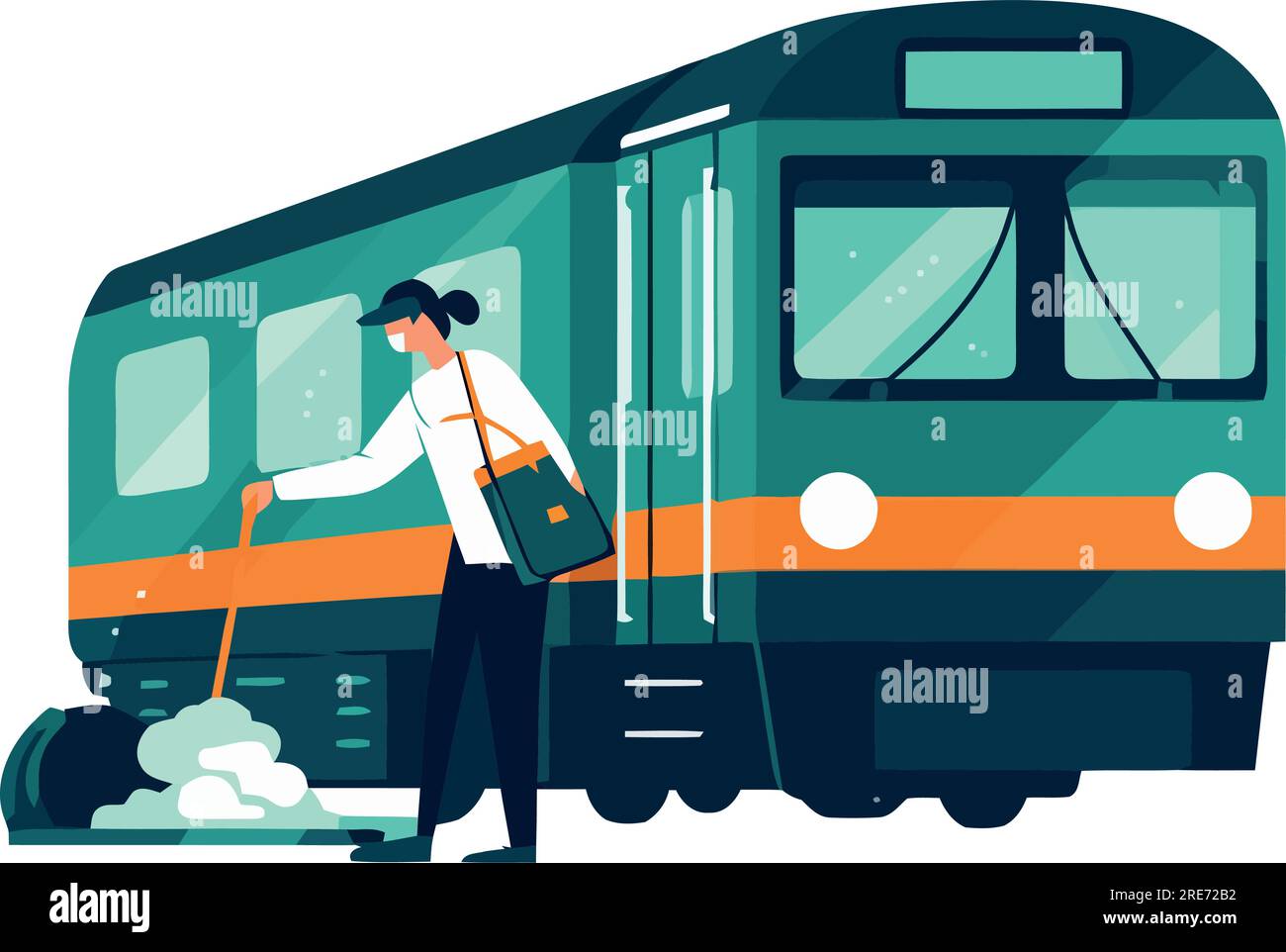 woman holding bags on subway over white Stock Vector