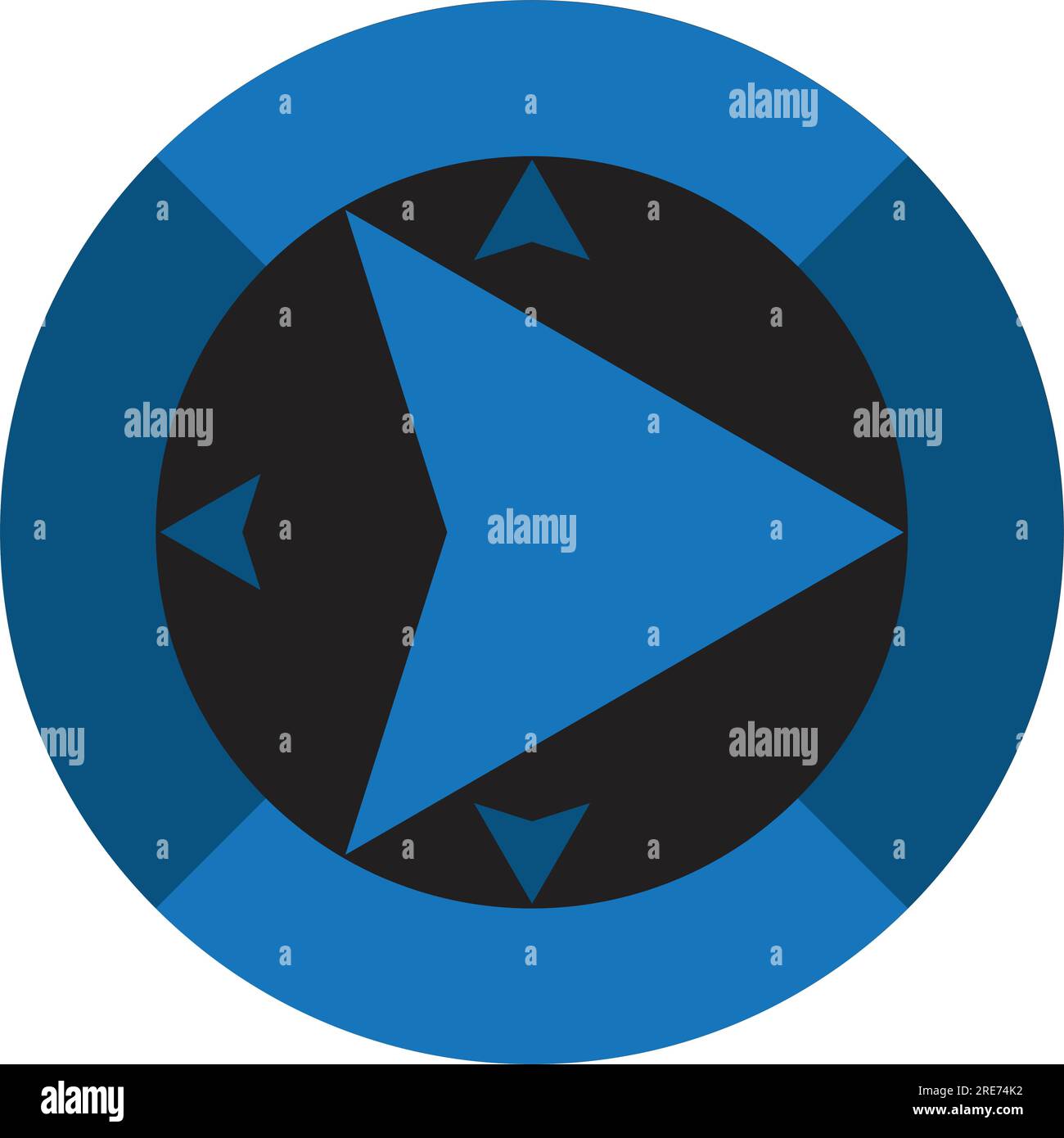 A directional arrow in three colors blue, light blue, and black Stock