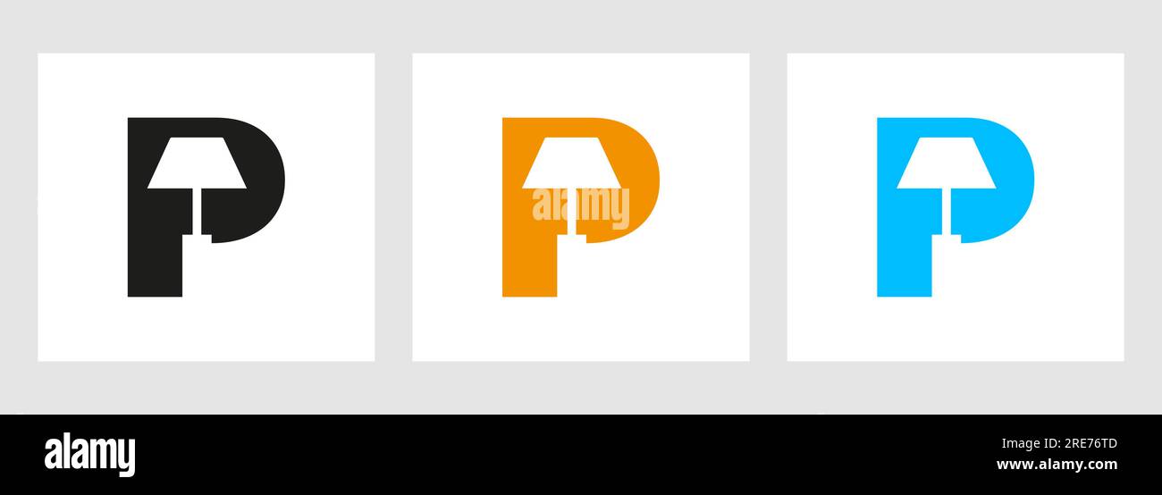 Lamp Logo On Letter P. Lamp Symbol Vector Template Stock Vector